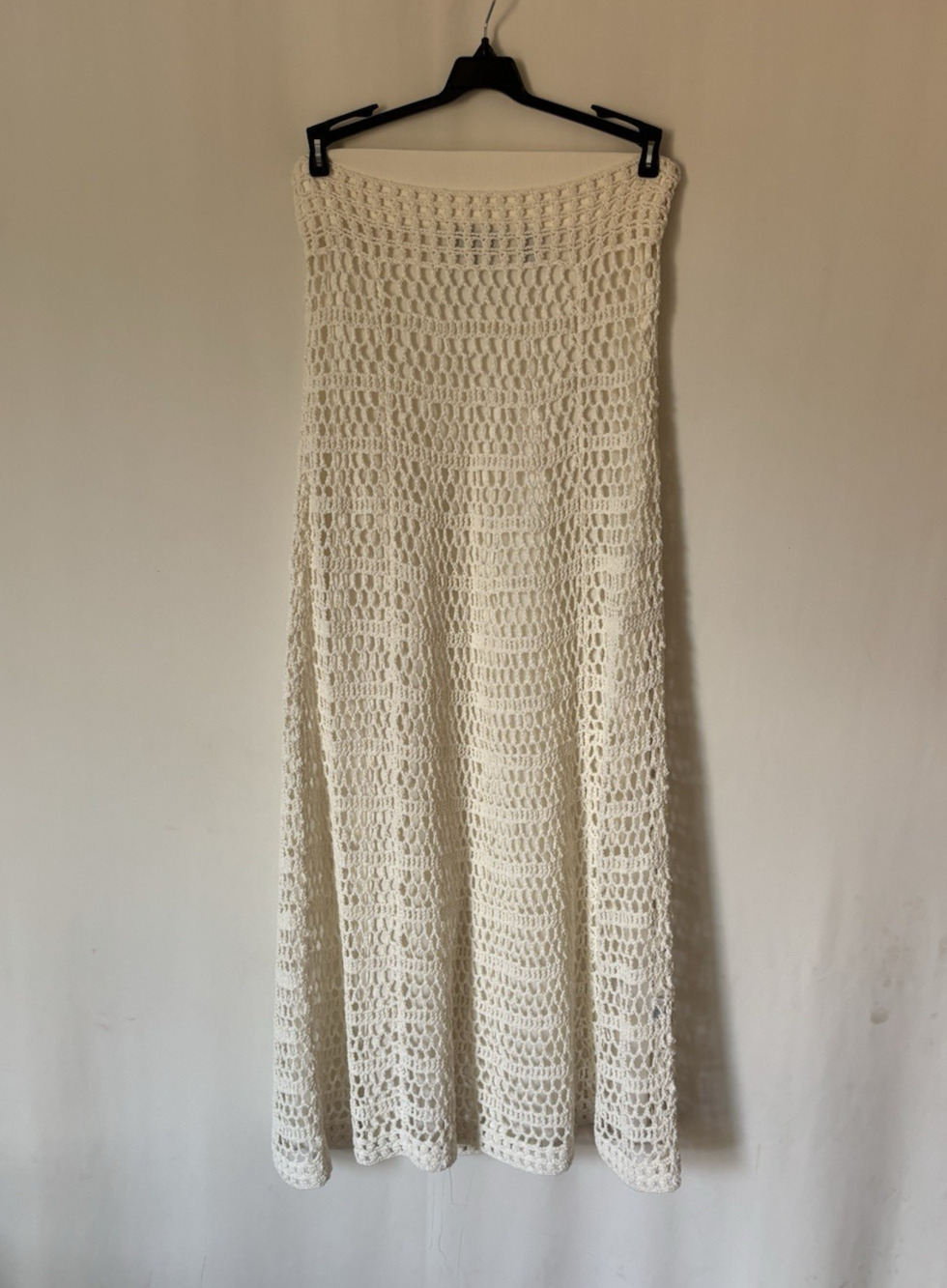 Theory Maxi Skirt Large Crochet Lined Cream Stretch Boho Aline Long